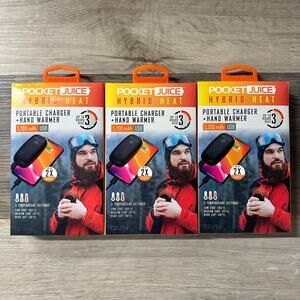 3 Pack! Pocket Juice Hybrid Heat Hand Warmer / Portable Phone Charger 5200mAh